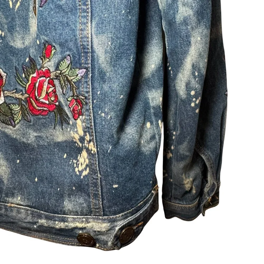 Reason Denim Sherpa Trucker Jacket Death Before Dishonor Embroidered Tattoo sz L